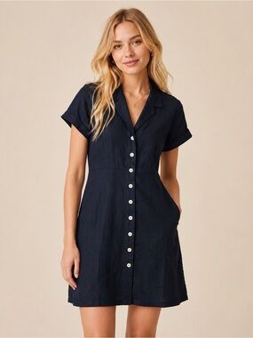 Quince Navy Button-Front Mini Dress
